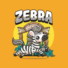 Vector Illustration of Zebra with Cute Zoo Vector Illustration Available for Tshirt Design