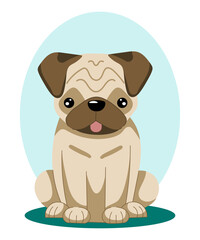 Pug. Vector illustration of sitting dog in flat style.