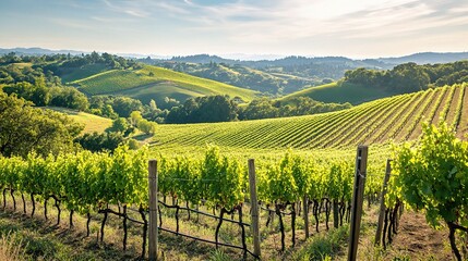 Fototapeta premium Lush Vineyard Landscape in Rolling Hills