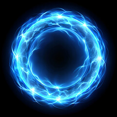 Obraz premium Glowing electric blue plasma ring with swirling light magic effect isolated on black, perfect for sci-fi and fantasy visuals.
