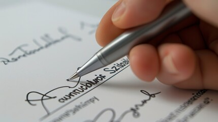 A close-up of a hand signing an official document with a serious expression, representing personal accountability for actions, Accountability