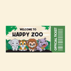 Vector Illustration of Tiger, Elephant, Hippo and Lion with Cute Zoo Vector Illustration Available for Zoo Ticket