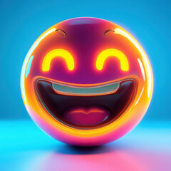 Smiling Emoji:  A vibrant, 3D rendering of a smiling emoji with glowing eyes, radiating positivity and joy. Perfect for social media, marketing, and digital design projects.  