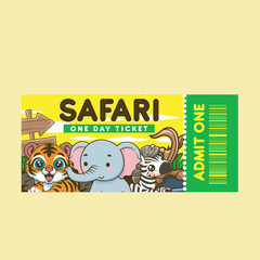 Vector Illustration of Tiger, Elephant, and Zebra with Cute Zoo Vector Illustration Available for Zoo Ticket