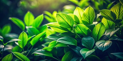 Fototapeta premium Spring Green Leaves Creative Layout in Low Light Photography for Nature Lovers