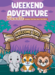 Vector Illustration of Elephant, Lion and Tiger with Cute Zoo Vector Illustration Available for Zoo Poster