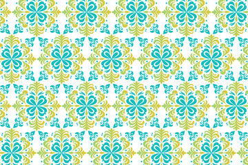 Abstract Floral and Geometric Seamless Pattern for Textiles and Fabrics Featuring Colourful Blossoms Damask Motifs and Vintage Details