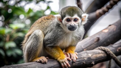 Obraz premium Squirrel Monkey in a Tree at Zoo - Vibrant Wildlife Photography
