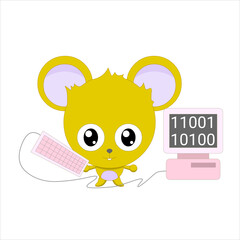 Cute programmer mouse holding keyboard in cartoon style