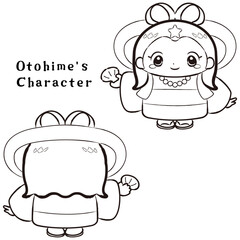 乙姫がモチーフのキャラクターイラスト（正面・背面セット）