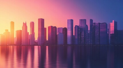 Fototapeta premium Vibrant City Skyline at Sunrise