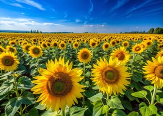 Fototapeta premium Stunning Aerial View of a Vibrant Sunflower Field in Full Bloom for Nature and Landscape Photography