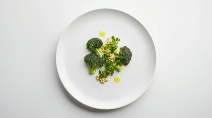 Fototapeta premium Neatly Arranged Charred Broccoli Florets on a Plate