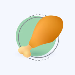 3d cartoon style roasted chicken leg icon on white background. Fried or grilled chicken or turkey meat flat vector illustration. Dinner, nutrition, poultry, food concept