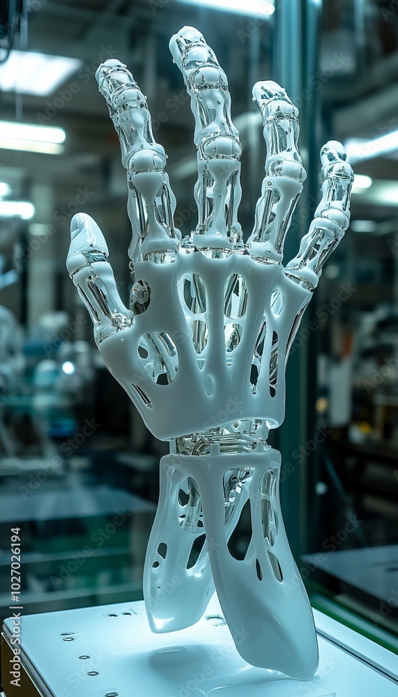 Wall mural A 3D printed model of a human hand, displaying the skeletal structure.