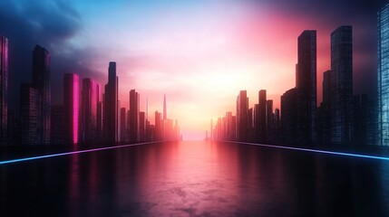 Obraz premium Futuristic Cityscape at Dusk with Vibrant Colors