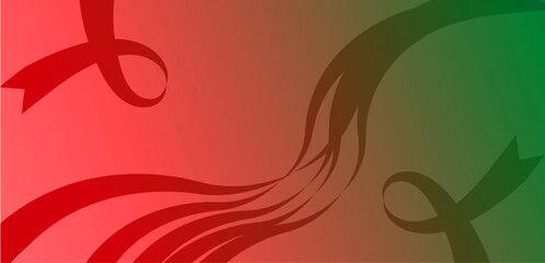 Flowing abstract ribbons in shades of red and green overlay a smooth gradient background, transitioning between red and green hues, creating a dynamic and festive design.