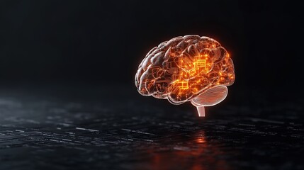 Glowing Brain with Circuit Patterns on Dark Background