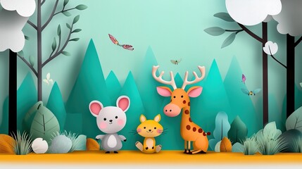 Fototapeta premium Cute Animal Characters in a Colorful Forest Setting
