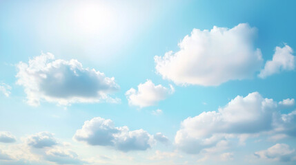 Obraz premium Soft clouds float serenely in a calm blue sky, inviting tranquil reflection