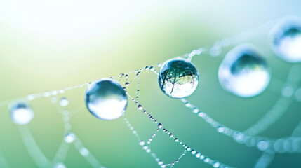 Intricate spider web adorned with crystal-clear water droplets in nature