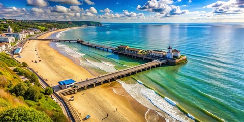 Stunning Elevated View of Bournemouth Beach with Expansive Copy Space for Travel and Tourism Content