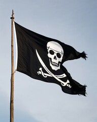 Fototapeta premium a pirate flag flying high on plain white background
