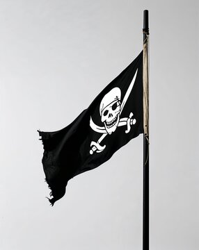 a pirate flag flying high on plain white background