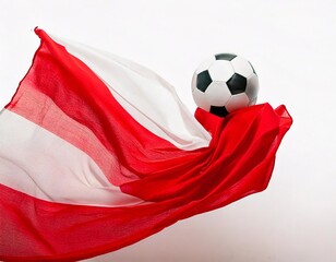 Naklejka premium a long red and white sheet floating in the air, interacting with a soccer ball