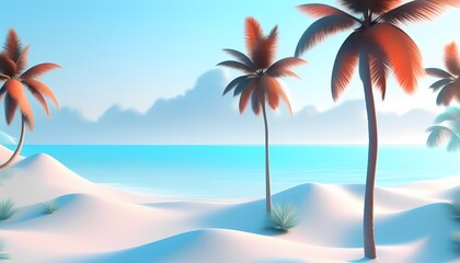 Fototapeta premium Tranquil beach landscape with gentle waves and palm trees in 3D style