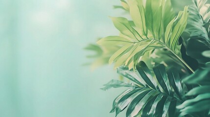 Lush Tropical Leaves on Soft Abstract Background