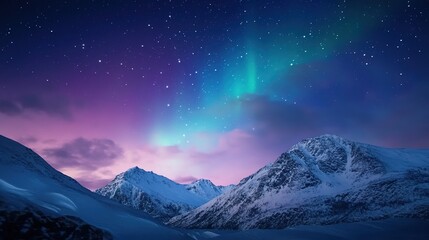 Stunning Northern Lights Over Snowy Mountain Landscape