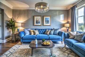 Stunning Interior Design Featuring a Cozy Blue Sofa in a Modern Living Room