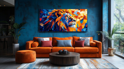 living room interior Abstract a lion Safari Animal-2