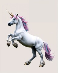 a unicorn prancing happily on plain white background