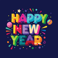 Happy New Year Typography Design Vector