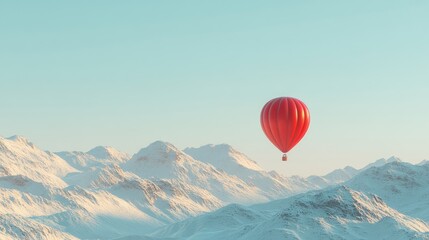 Fototapeta premium A balloon highlighted against the backdrop of snowy mountains and a clear sky. No people.