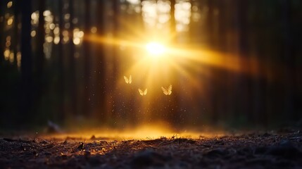 Fototapeta premium Ethereal Butterflies in Sunlit Forest Clearing
