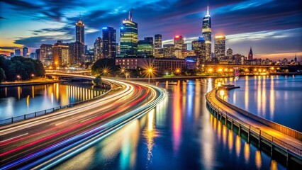 Obraz premium Stunning Night Photography of Urban Landscapes with Starry Skies and City Lights