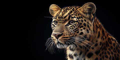 Naklejka premium Detailed close-up of a leopard highlighting its spotted fur and focused expression