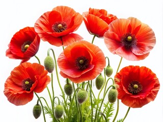 Obraz premium Stunning Red Poppy Flowers Isolated on White Background for Nature and Floral Photography
