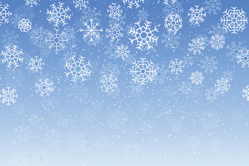 Simple snowflakes background. Snowfall weather white blue vector. Snow hurricane landscape.