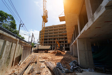 Fototapeta premium Modern bulldozer working at a construction site