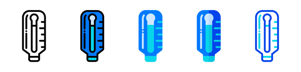 Thermometer icon set, illustration of measuring body temperature in line, filled, flat style, suitable as a symbol of body temperature, illness, symptoms of fever, flu, heat, weather changes.