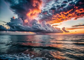 Stunning Sunset Over Ocean with Dramatic Cloud Bank &ndash; Night Photography Inspiration