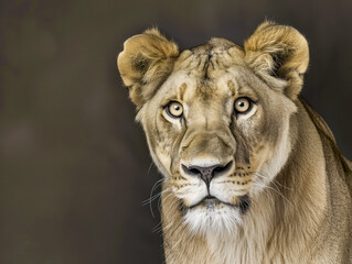 Obraz premium Close-up portrait of a lioness with intense gaze