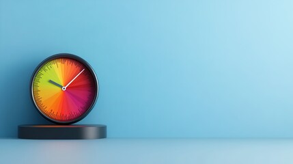 Colorful Clock with Modern Design on Blue Background