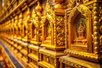 Stunning Tilt-Shift Photography of a Golden Panel with Five Banners for Creative Designs