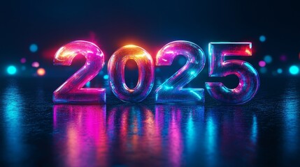 A vibrant 2025 display with colorful lighting effects for celebrations or New Year events.