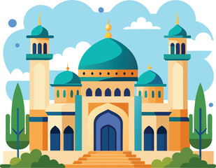Stunning Mosque Vector Illustration, Vibrant Islamic Architecture Art, mosque vector illustration,